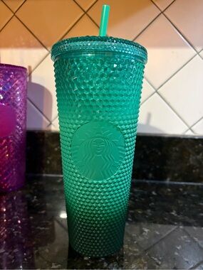Starbucks Teal Green OMBRÉ Studded Reusable Cold Cup with Straw LIMITED EDITION